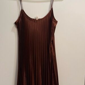 Mango Chocolate Brown Pleated Midi Dress